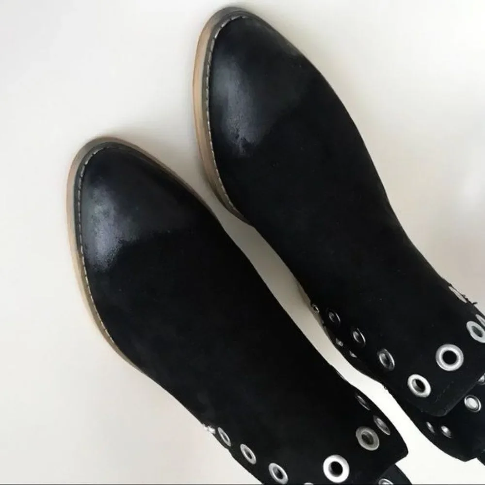 WANTED Western Rivet Grommet Ankle Boots Size 9 In Black NWOB
